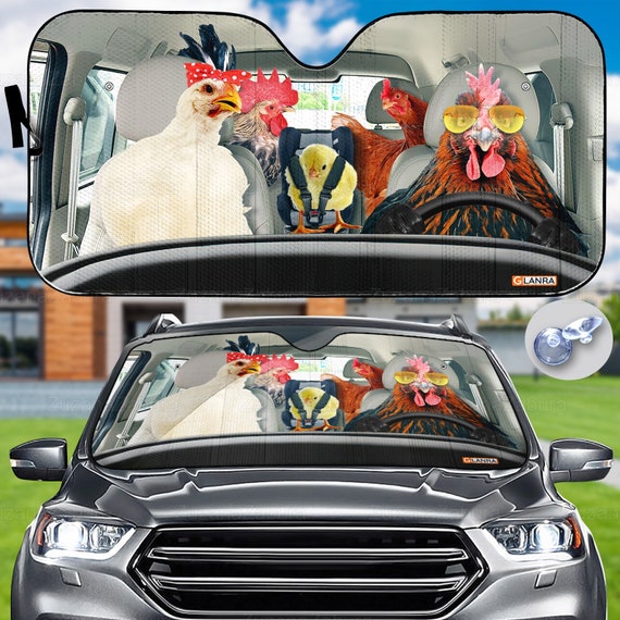 Chicken Family Car Sunshade, Chicken Car Decoration, Chicken Gift