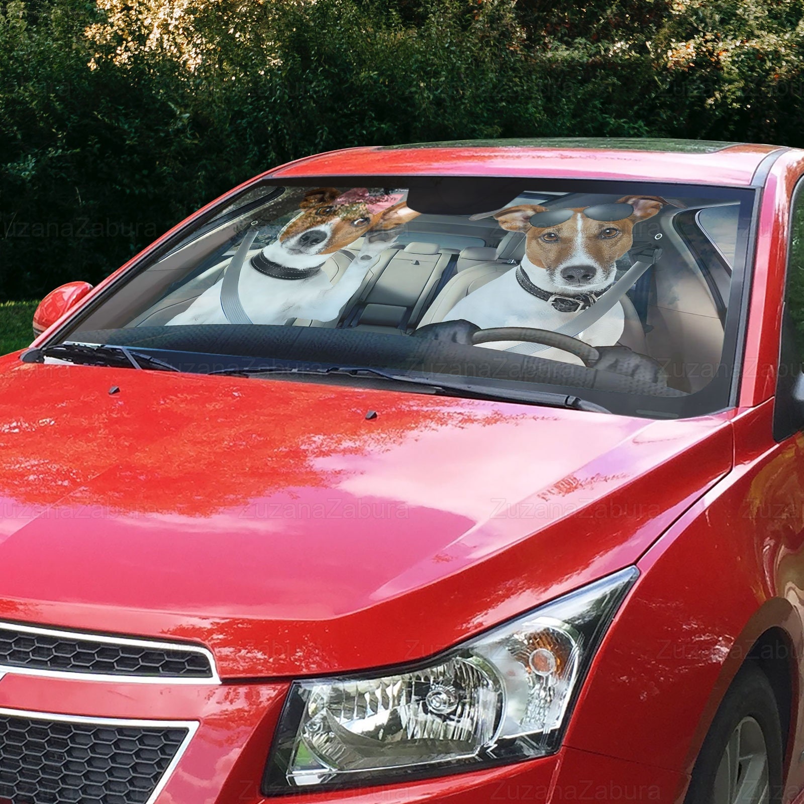 Jack Russell Couple Car Sun Shade, Jack Russell Auto Sun Shade, Jack
