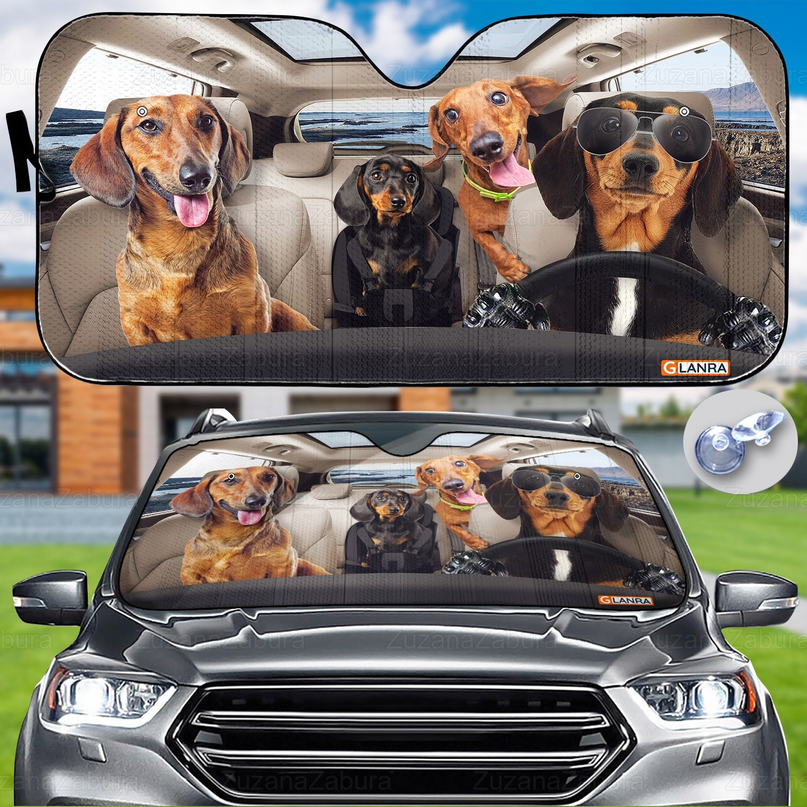 Dachshund Family Car Sunshade, Dog Car Sun Shade,