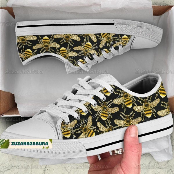 Bee Canvas Shoes, Bee Lowtop Canvas, Bee Shoes, Bee Sneakers, Bee Lover Gift, Bee Summer Shoes, Animal Sneakers, Animal Canvas Shoes