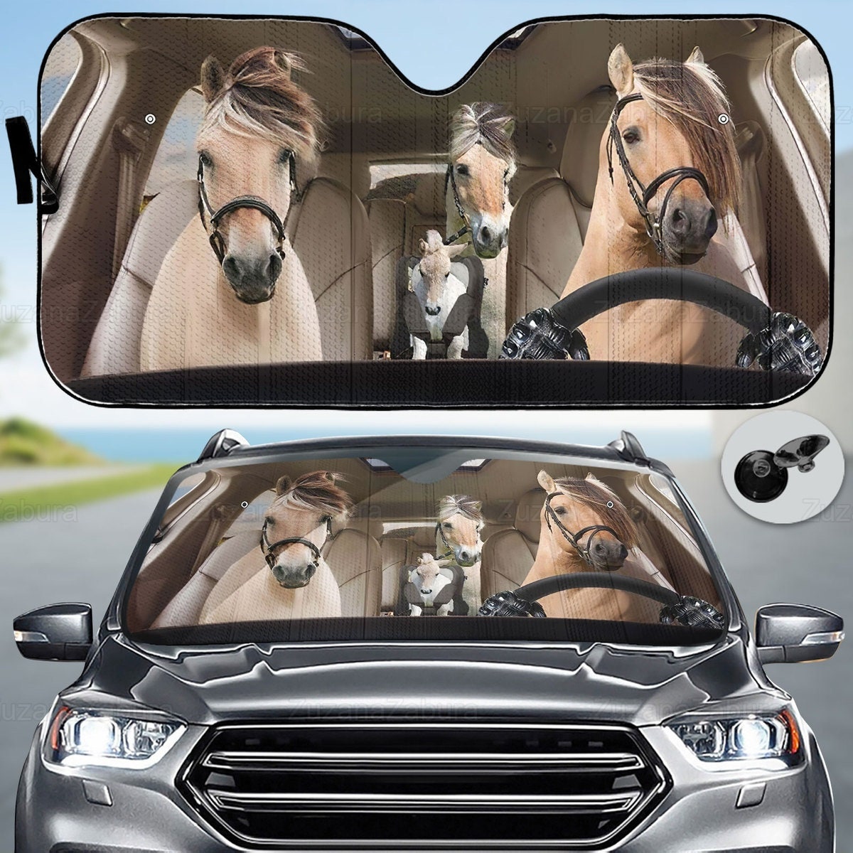 Horse Family Car Sun Shade, Horse Auto Sun Shade, Horse Car Accessory