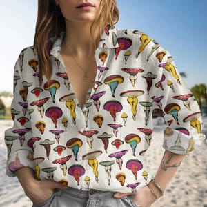 Pilz Bluse Shirt, Natur Frauen Casual Shirt, Botanisches Casual Shirt, Magic Pilz Shirt, Gärtner Frauen Shirt, Naturliebhaber