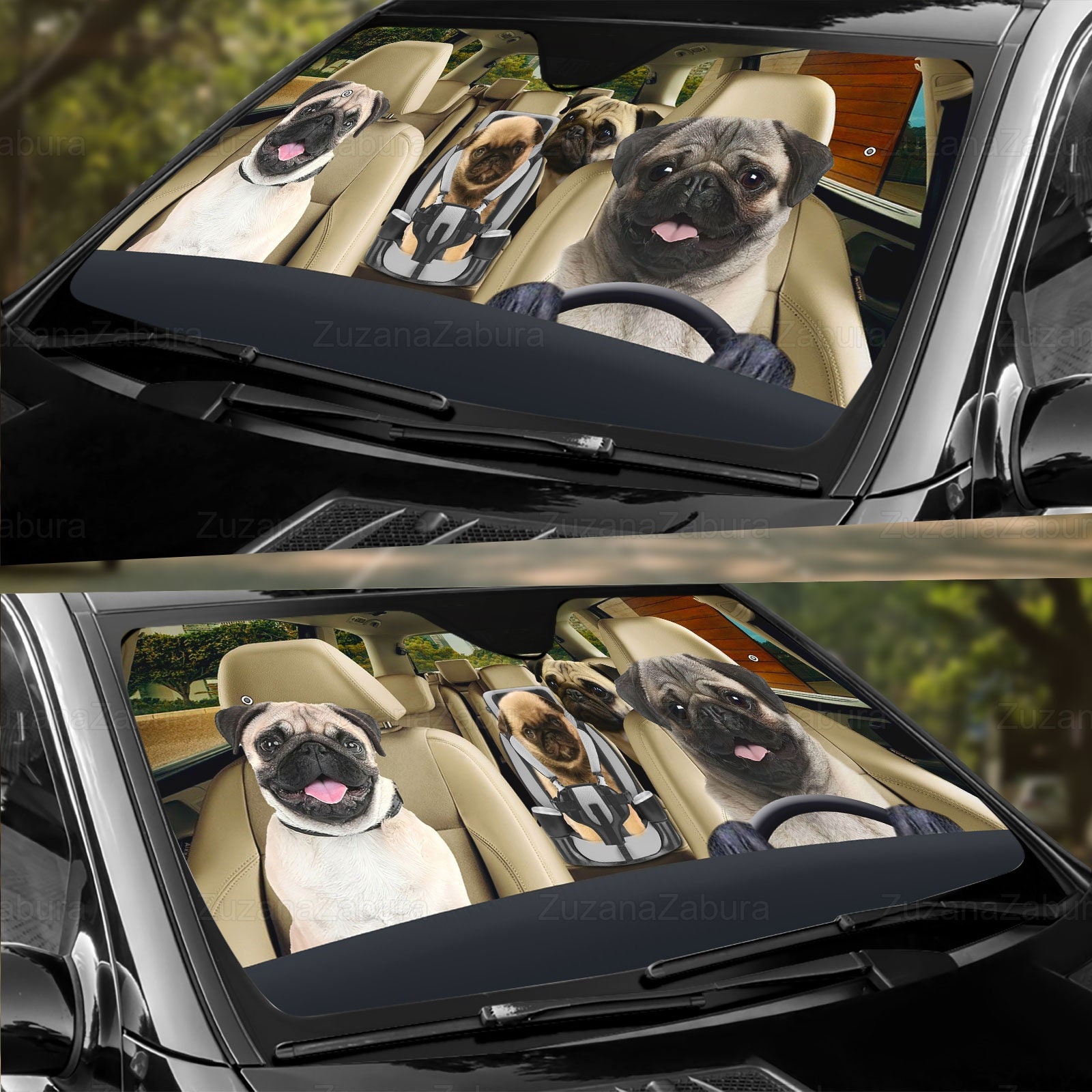 Pug Car Sunshade, Pug Car Decoration, Pug Auto Sunshade