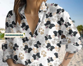 Border Collie Blouse Shirt, Border Collie Women Shirt, Border Collie Long Sleeve Shirt, Dog Mom Shirt, Dog Lover Gift, Gift For Her