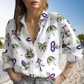 Mardi Gras Linen-Look Shirt, Mardi Gras Party Women Blouses, Mardi Gras Coquette Shirt, Fat Tuesday Long Sleeve Shirt, Gift For Her