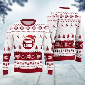 Custom Logo Company Ugly Christmas Sweater, Business Logo Xmas Sweatshirt, Personalized Ugly Sweater 2024, Ugly Sweater With Picture