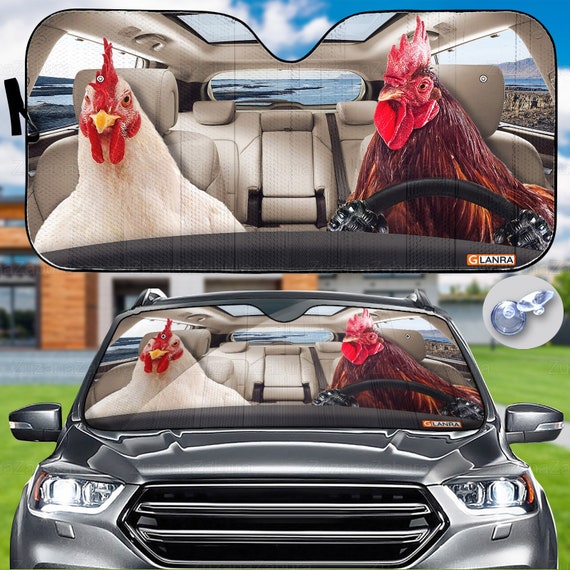 Chicken Couple Car Sunshade, Chicken Windshield Sunshade, Chicken