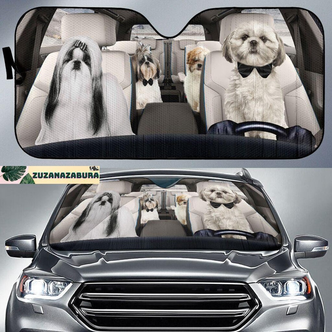 Image showcasing Shih Tzu Family Car Sun Shade, Shih Tzu Windshield Sun Shade, Shih Tzu ...