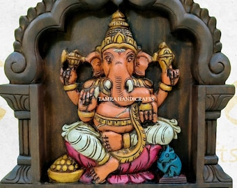 Ganesha Wall Decor, Ganesha Wall Art, Indian Wall Decor, Pooja Room Decor, Wooden Handicraft, Indian Hand Carving Decor, Ethnic Art, Decor
