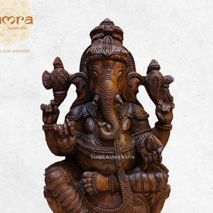 Temple Ganesha Idol, Ganesha Decor, Ganesha Statue, Ganesha Idol, Pooja Room Decor, Wooden Handicraft, Indian Hand Carving Decor, Ethnic Art