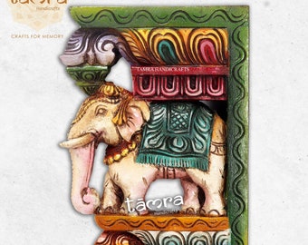Handgeschnitzter Elefant Corbel, Wandbehang aus Holz, 2er-Set