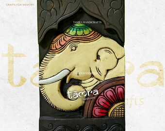 Hand Carved Wooden Elephant Wall Panel, Indian Decor