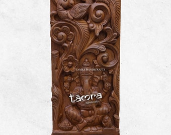 Hand Carved Ganesha Wall Panel, Indian Pooja Room Decor