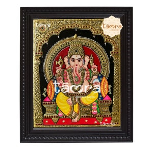 Hindu God Ganesha Tanjore Painting, Ganesha Wall Art, Ganesha Wall Painting, Ganesha Art, Good Luck & Prosperity Gift, House Warming Gift