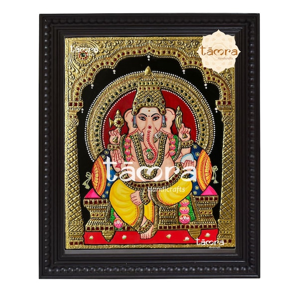 Hindu God Ganesha Tanjore Painting, Ganesha Wall Art, Ganesha Wall Painting, Ganesha Art, Good Luck & Prosperity Gift, House Warming Gift