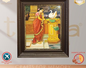 Tableau Hamsa Damayanthi Tanjore – Art indien Raja Ravi Varma