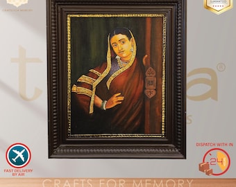 Tanjore Painting - Raja Ravi Varma's Maharashtrian Beauty, Indian Wall Art