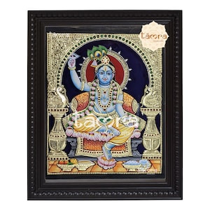 Shri Krishna - Tanjore Painting - Krishna, Krishna Wall Art, Krishna Painting, Krishna Photo, Pure Gold Foil Tanjore Painting Krishna