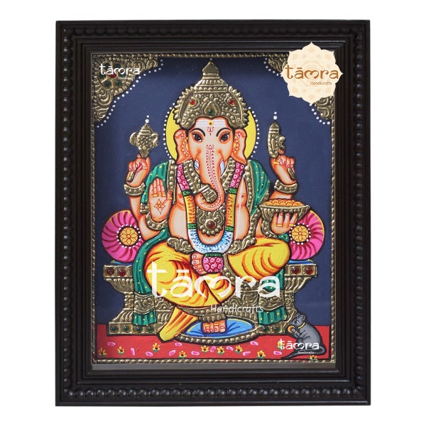 Tanjore Painting - Ganesha, Ganesha Wall Painting, Ganesha Painting, Ganesha Photo, Ganesha Art, Hindu God, Hindu God Photo, Free Shipping