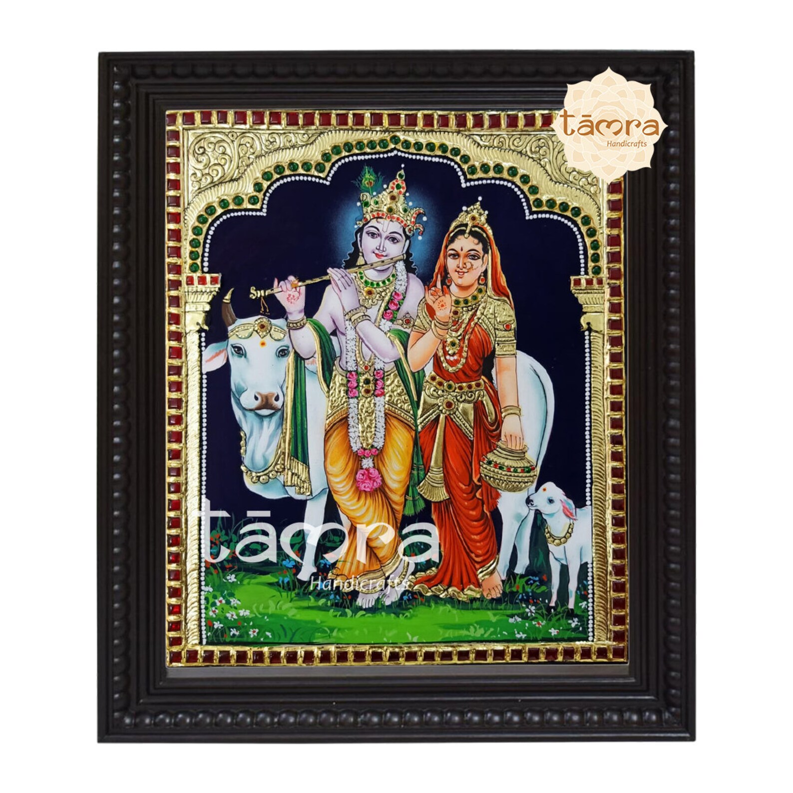 radha-krishna-tanjore-painting-gold-leaf-teakwood-frame-etsy