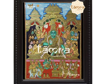 ラマ・パタビシェカ・タンジョール絵画、金箔、チーク材フレーム