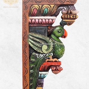 Parrot Wall Hanging Corbel, Wood Wall Bracket, Wall Bracket, Wooden Wall Corbel, Floating Shelfs, Wall Decor,Indian Art, Wall Deco, Set of 2