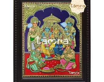 ラム・ダルバール・タンジョール絵画 - 22金箔、チーク材フレーム