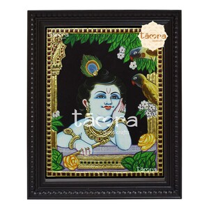 Butter Krishna - Tanjore Painting - Bal Gopal, Krishna Wall Art, Krishna Painting, Krishna Photo, Pure Gold Foil Tanjore Painting Krishna