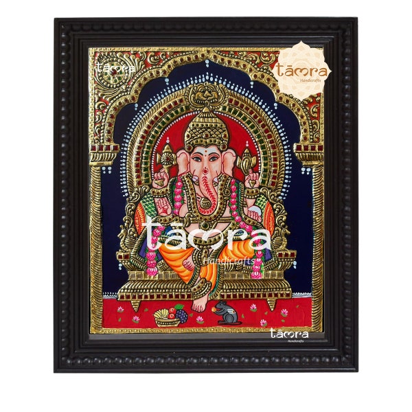 Beautiful Tanjore Painting of Lord Ganesha- A Symbol of Wisdom and Prosperity, Ganesha Photo, Ganesha Wall Art, Ganesha Painting, Indian Art