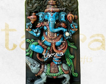 Hand Carved Ganesha Wall Panel, Indian Pooja Room Decor