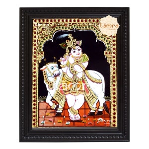 Butter Krishna -Tanjore Painting - Bal Gopal, Krishna Wall Art, Krishna Painting, Krishna Photo, Pure Gold Foil Tanjore Painting Krishna