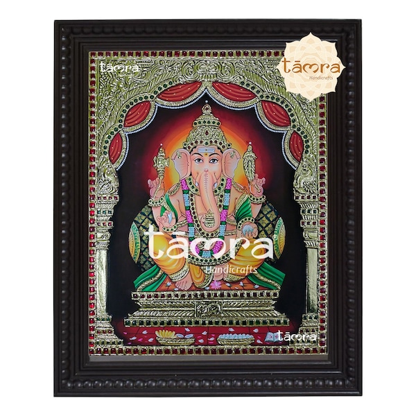 Tanjore Painting - Lord Ganesha, Ganesha Wall Painting, Ganesha Painting, Ganesha Photo, Ganesha Wall Art, Ganesha Photo, Free Shipping