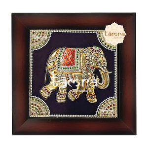 Tanjore Painting - Royal Elephant Painting, Tanjore Traditional Painting, Elephant Photo, Pure Gold Leaf Tanjore Painting