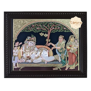 Tanjore Painting - Krishna Rukhmini, Krishna Painting, Radha Krishna Painting, Krishna Photo, Pure Gold Leaf Tanjore Painting