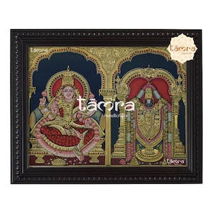 Tanjore Painting - Balaji Padmavathi Painting (Lord Venkateshwara), Venkateshwara Photo, Vishnu Photo, Indian Art, Free Shipping