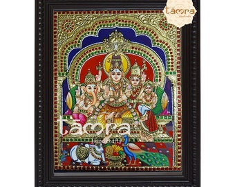 Divine Shiva Family Tanjore Painting - Traditional Indian Art for Home Decor, Tanjore Painting - Shiva Family, Shiva Wall Art, Shiva Parvati