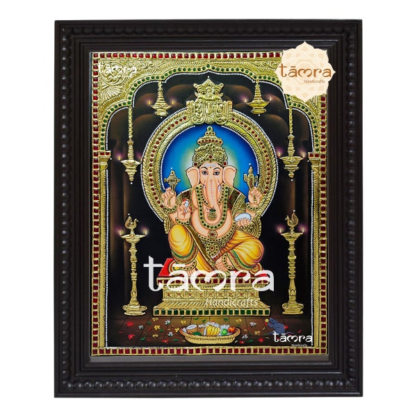 Tanjore Painting - Lord Ganesha in Vibrant Colors, Tanjore Painting - Ganesha, Ganesha Wall Painting, Ganesha Painting, Ganesha Wall Art