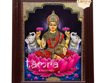 Gaja Laxmi Tanjore Painting – Goddess Lakshmi, Gold Leaf & Semi-Precious Stones