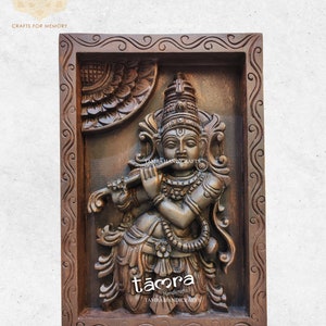 Wooden Krishna Panel, Wall Hanging Krishna, Wall Decor, Indian Art, Lord Krishna Statue, Wall Krishna, Indian Wall Decor, Wooden Handicraft