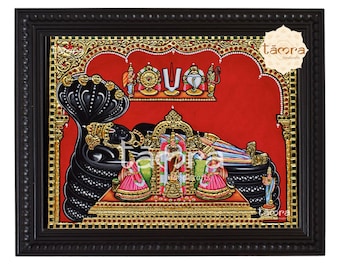 Pintura Tanjore con pan de oro – Vishnu reclinado, Ranganathaswamy Art