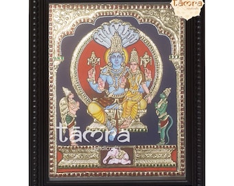 Pintura de Vishnu Laxmi Tanjore – Arte hecho a mano con lámina de oro
