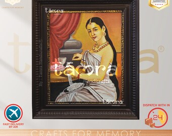Tanjore Painting: Raja Ravi Varma Lady with Garland, Indian Art