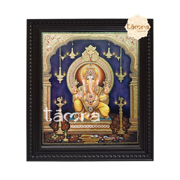 Handcrafted Tanjore Painting of Ganesha - Indian Artistry at Its Best, Ganesha Photo, Ganesha Painting, Tanjore Painting Ganesha, Gold Foil