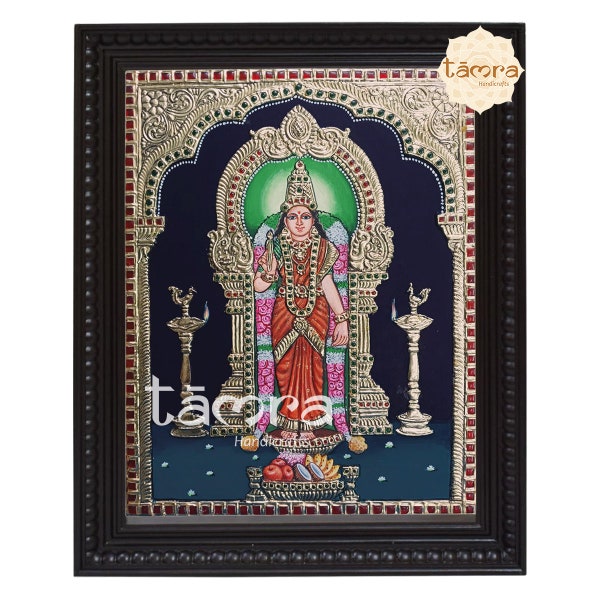 Tanjore Painting - Meenakshi Devi, Meenakshi Amman Painting, Meenakshi Photo, Meenakshi Wall Frame, Meenakshi Painting, Free Shipping