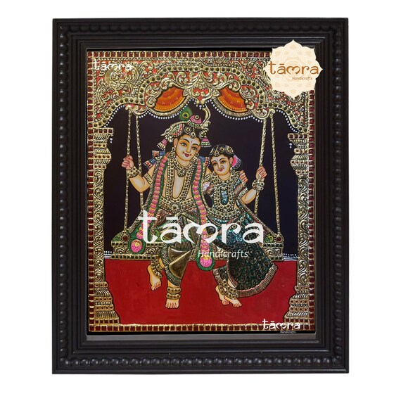 Radha Krishna Tanjore Painting – Handmade Hindu Art with Gold Leaf