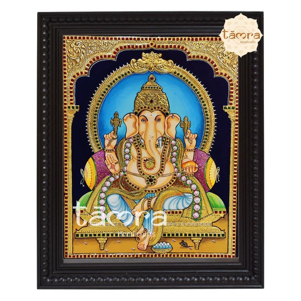 Handmade Tanjore Painting of Lord Ganesha - Perfect for Devotees and Collectors, Ganesha Wall Painting, Ganesha Painting, Ganesha Photo