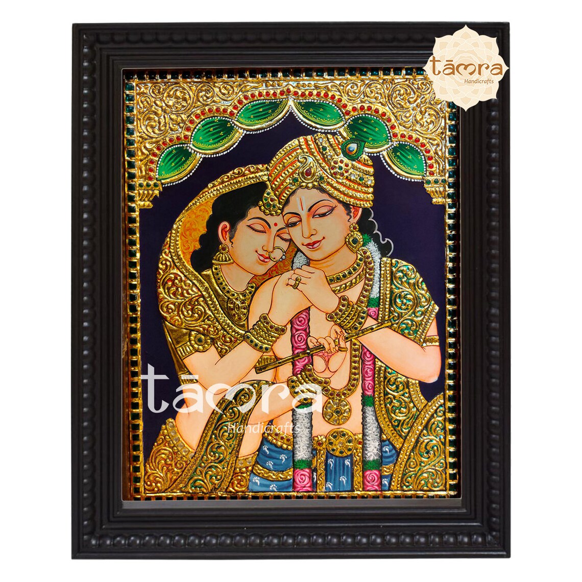 handmade-radha-krishna-tanjore-painting-gold-leaf-teakwood-frame-etsy