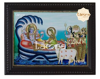 Pintura de Tanjore, Señor Ranganathaswamy, pan de oro, marco de madera de teca.