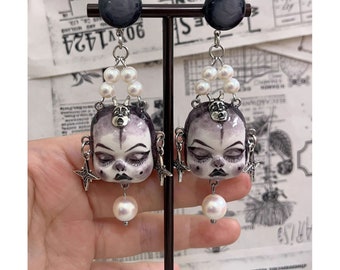 Boucles d’oreilles Sweet And Cool, Boucles d’oreilles Baby Face, Boucles d’oreilles Big Pearl, Bijoux gothiques, Streetwear, Boucle d’oreille Lollita, Dark Style, Bijoux Punk