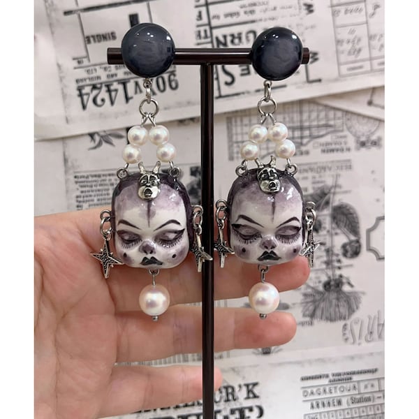 Boucles d’oreilles Sweet And Cool, Boucles d’oreilles Baby Face, Boucles d’oreilles Big Pearl, Bijoux gothiques, Streetwear, Boucle d’oreille Lollita, Dark Style, Bijoux Punk